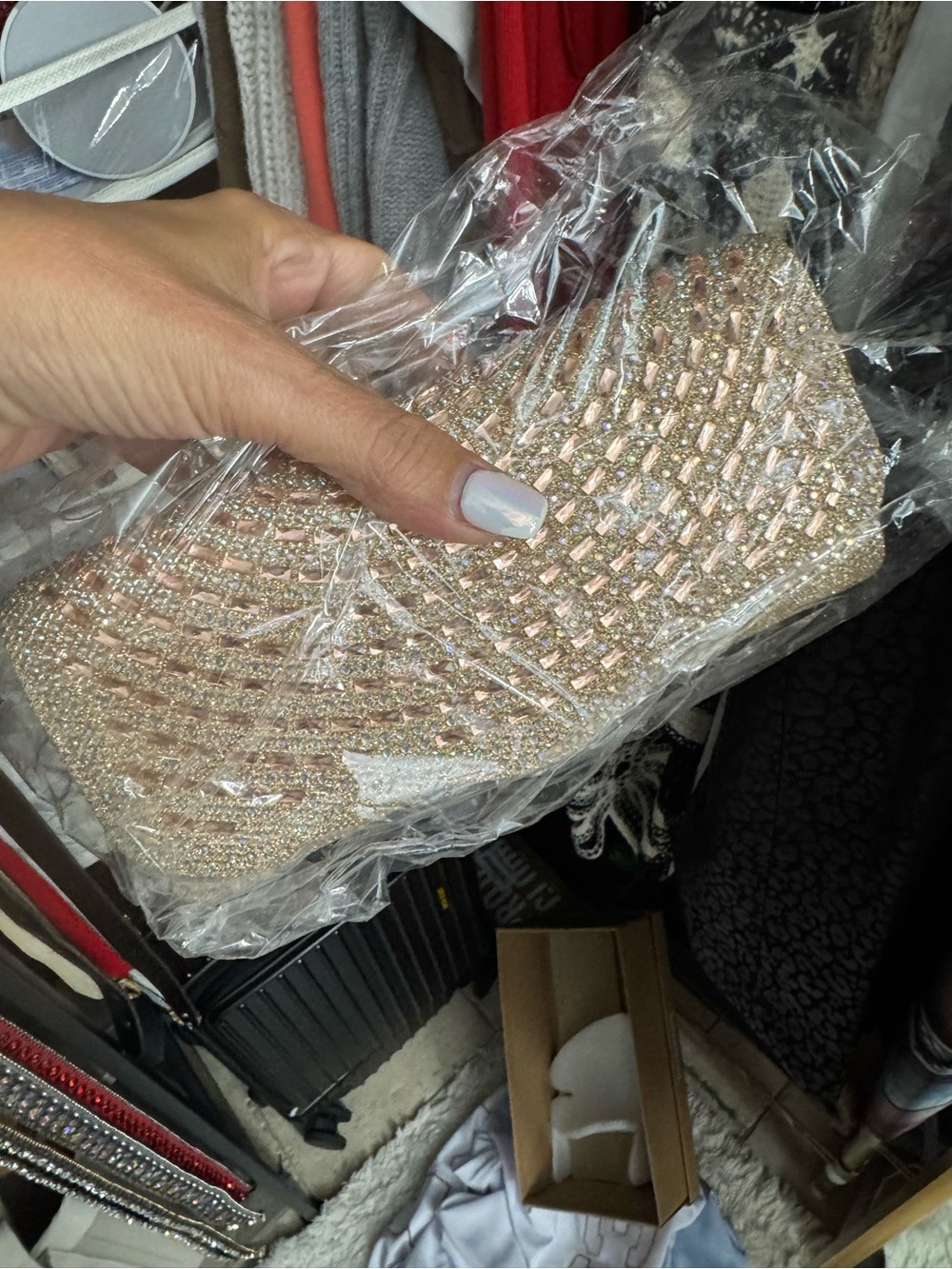 Elegant Rose Gold Beaded Evening Clutch